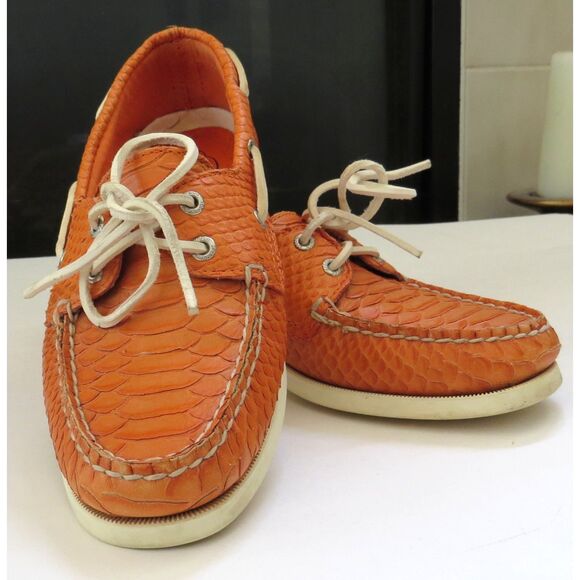 Sperry Shoes - Sperry Topsider Women's orange python print leather boat shoe  size 8  EUC